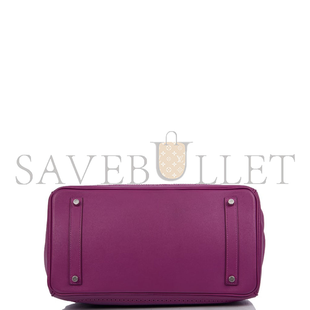 HERMÈS MASTER BIRKIN 35 SWIFT AND TOGO LACE SERIES ANEMONE PURPLE SILVER BUCKLE H082650CK06 (35*28*18cm)